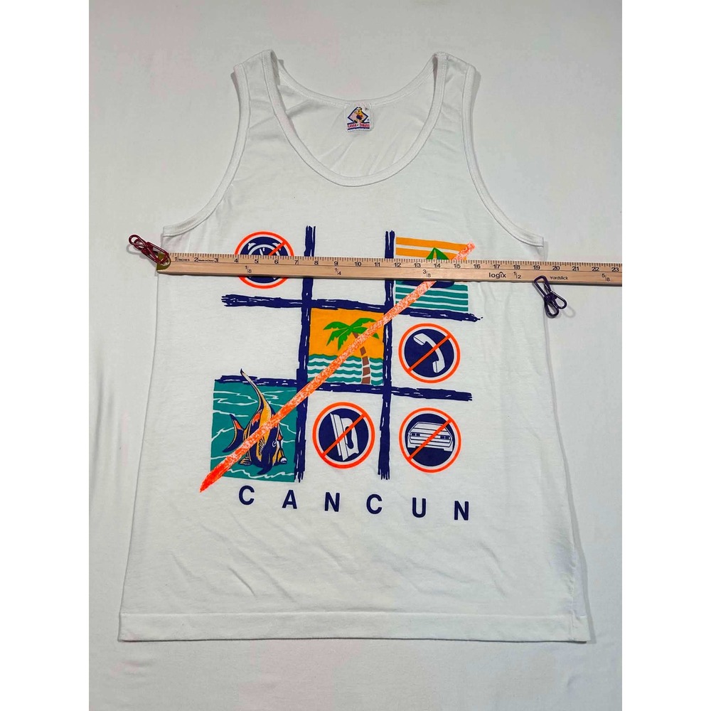 Vintage Kanan Banana Cancun Graphic Tank Top Mens XL White 90s Souvenir Shirt - Picture 3 of 7